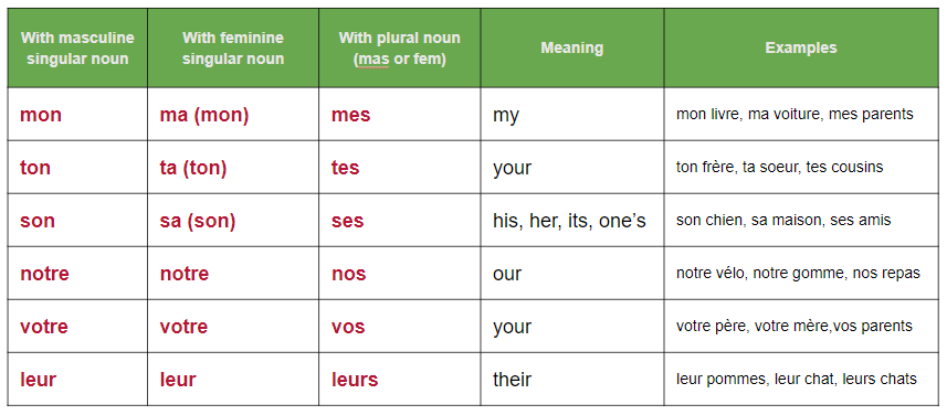 What is a possessive adjective? – Les Adjectifs Possessifs - Learn ...